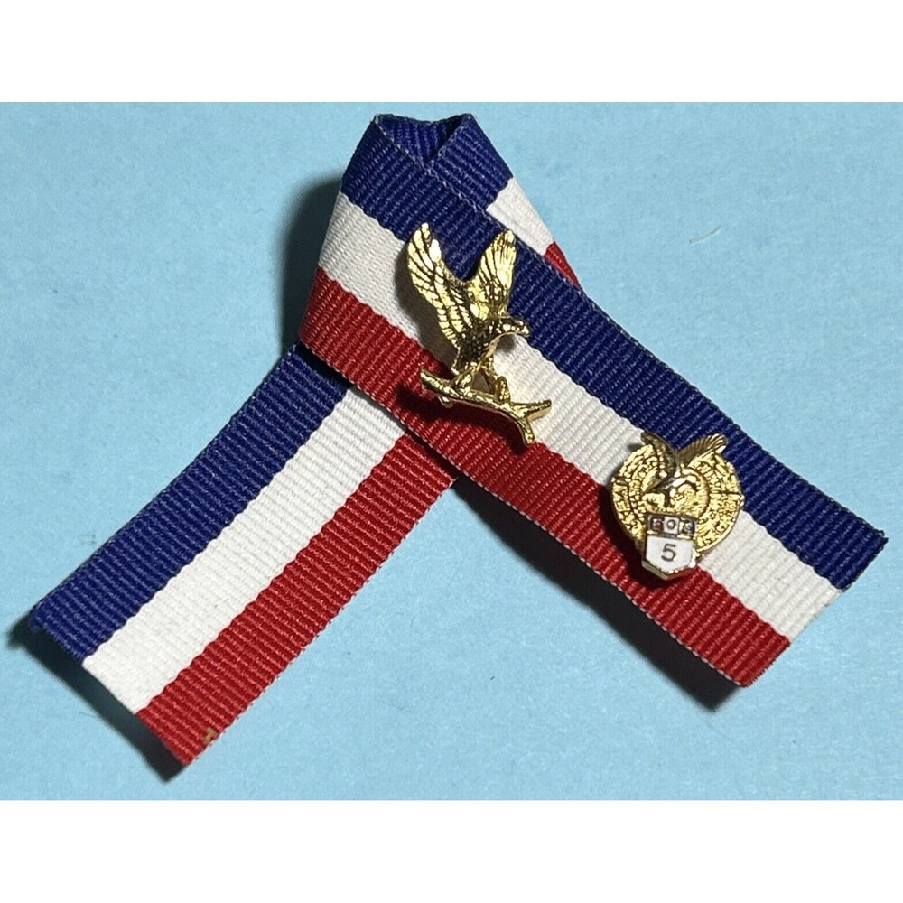 2 Pins FOE Fraternal Order of Eagles 5 Year Pin & Gold Tone Eagle w/Ribbon